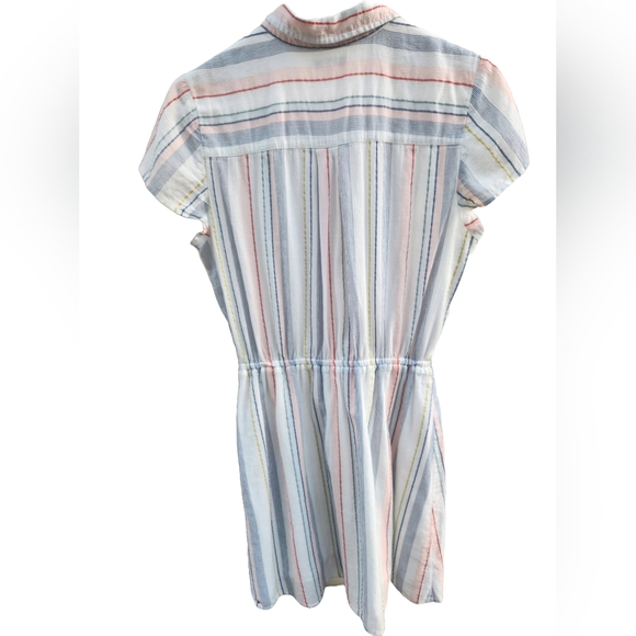 J. Crew Mercantile Rainbow Seersucker Collared Tie-Front Summer Dress Women's M - Picture 4 of 8